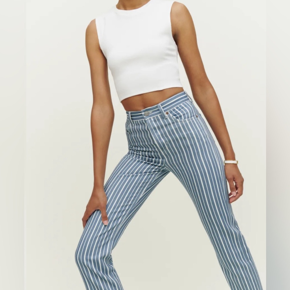Reformation Cynthia Striped High Rise Straight Jeans